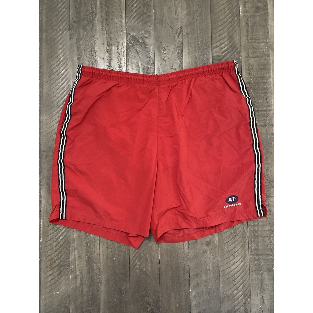 VTG Abercrombie & Fitch Board Shorts Side Stripe Mens M Life guard Red Swim Y2K